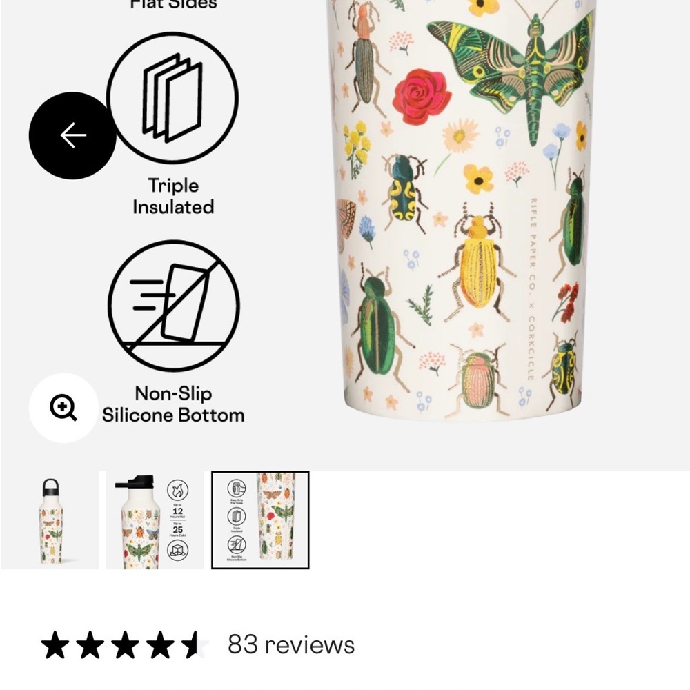 Corkcicle Rifle Paper Co. Sport Canteen - White with Colorful Nature Design - Picture 3 of 5